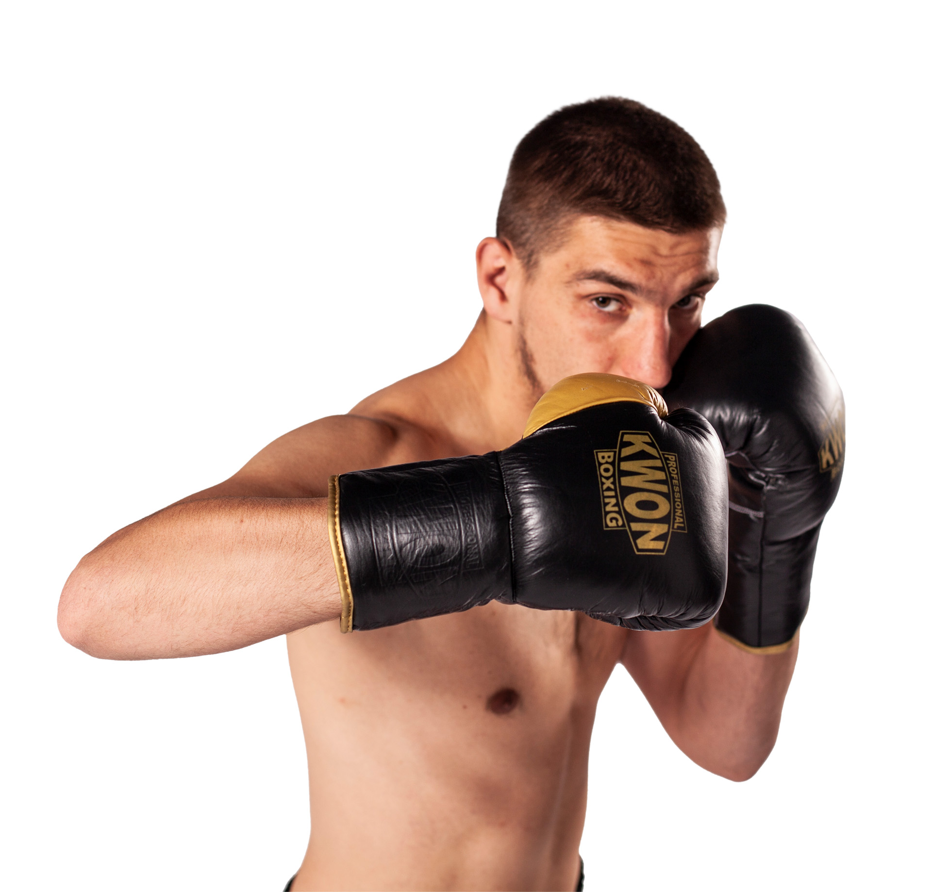 Gants de boxe en cuir avec laçage noir/d'or